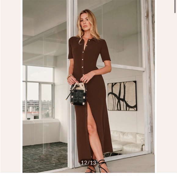 REVOLVE Chocolate Brown Button-Up Maxi Dress - Picture 1 of 4